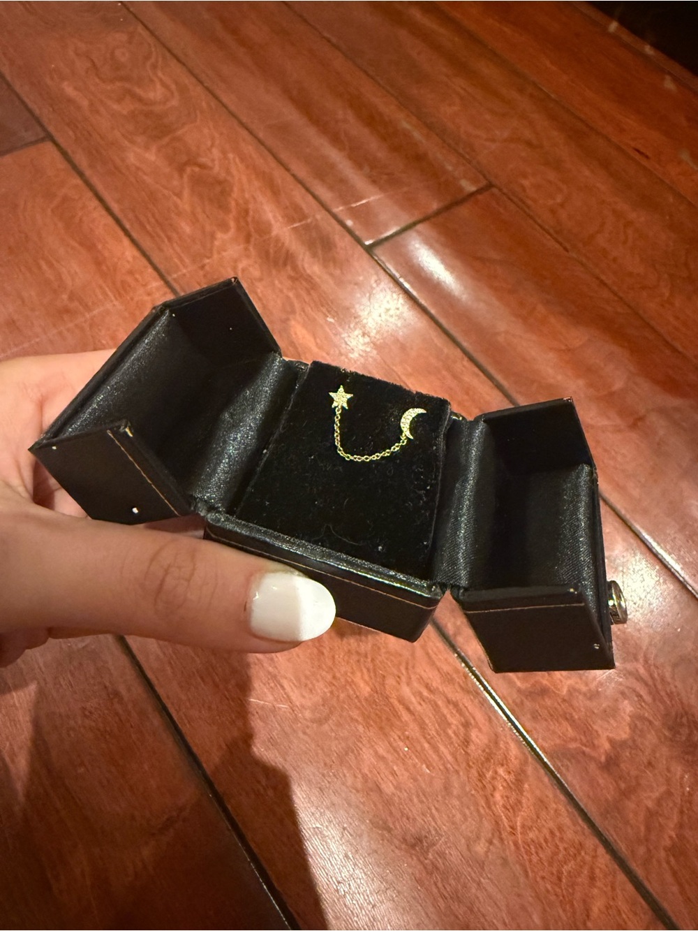 14 karat rose Gold Star and Moon Chain Earring - Women's Jewelry